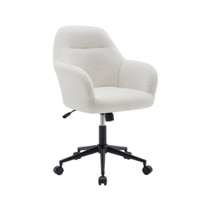 Chaise de bureau à roulettes ajustable métal et bouclette blanche - L 57 x P 57 x H 85/94.5cm - Stan