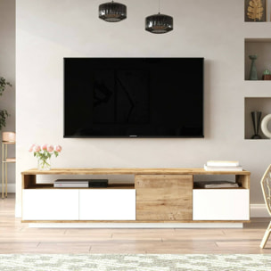 Mobile porta TV Dgiulian, Credenza da soggiorno, Armadio basso per TV, Base parete attrezzata, 180x45h45 cm, Quercia e Bianco