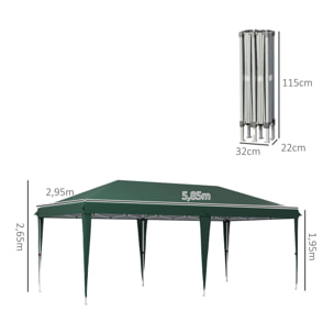 Outsunny Carpa Plegable 6x3 m Cenador de Jardín Gazebo con Altura Ajustable en 3 Niveles Bolsa de Transporte Marco de Acero Anti-UV para Patio Fiestas Camping Verde