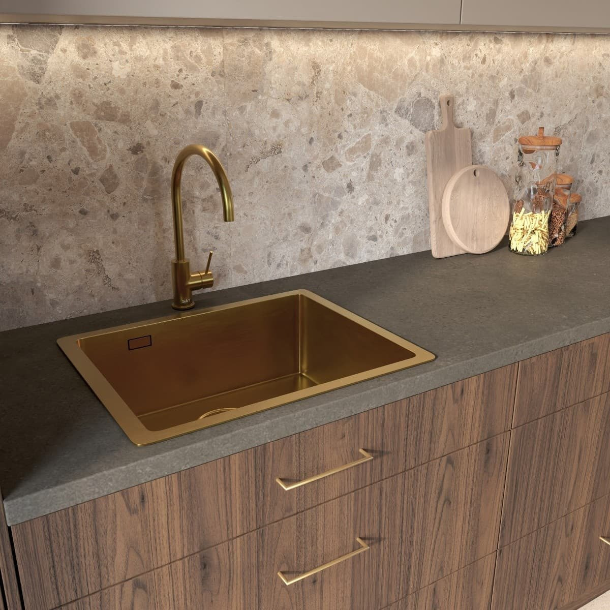 Aurum mitigeur évier à levier sur pied 36,3 cm avec bras pivotant, or brossé (SATBAUR280BG)