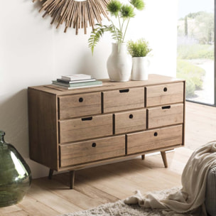 ANDY - Commode scandi bois marron 8 tiroirs Sapin