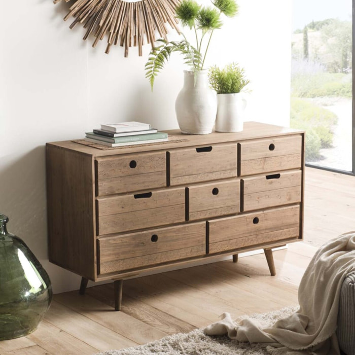 ANDY - Commode scandi bois marron 8 tiroirs Sapin