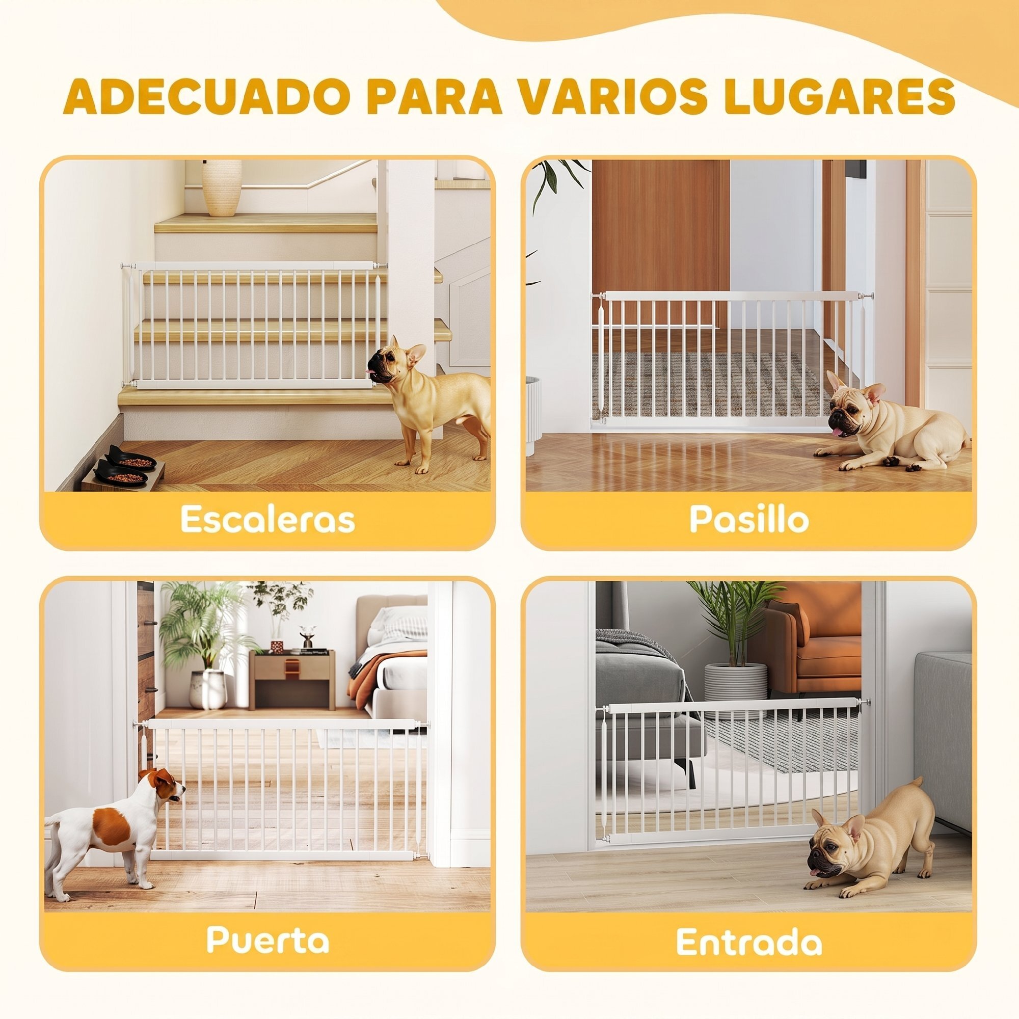 Barrera de Seguridad para Perros Pequeños Extensible 67-93,5 cm, Altura 45 cm, para Puertas y Escaleras, Puerta para Perros con Montaje a Presión, 2 Extensiones 7/14 cm, Blanco