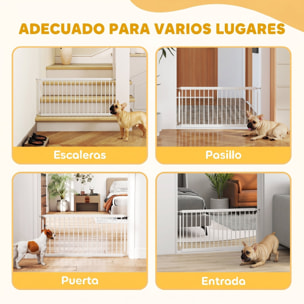 Barrera de Seguridad para Perros Pequeños Extensible 67-93,5 cm, Altura 45 cm, para Puertas y Escaleras, Puerta para Perros con Montaje a Presión, 2 Extensiones 7/14 cm, Blanco