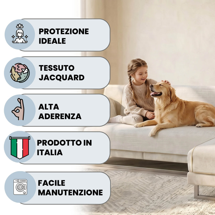 COPRIDIVANO PENISOLA DESTRA COMFORT, Antiscivolo, Cotone+Microfibra+Fibre Varie, Made in Italy - PANNA