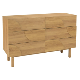 ETHAN - Commode couleur naturelle 6 tiroirs décor motif arrondi
