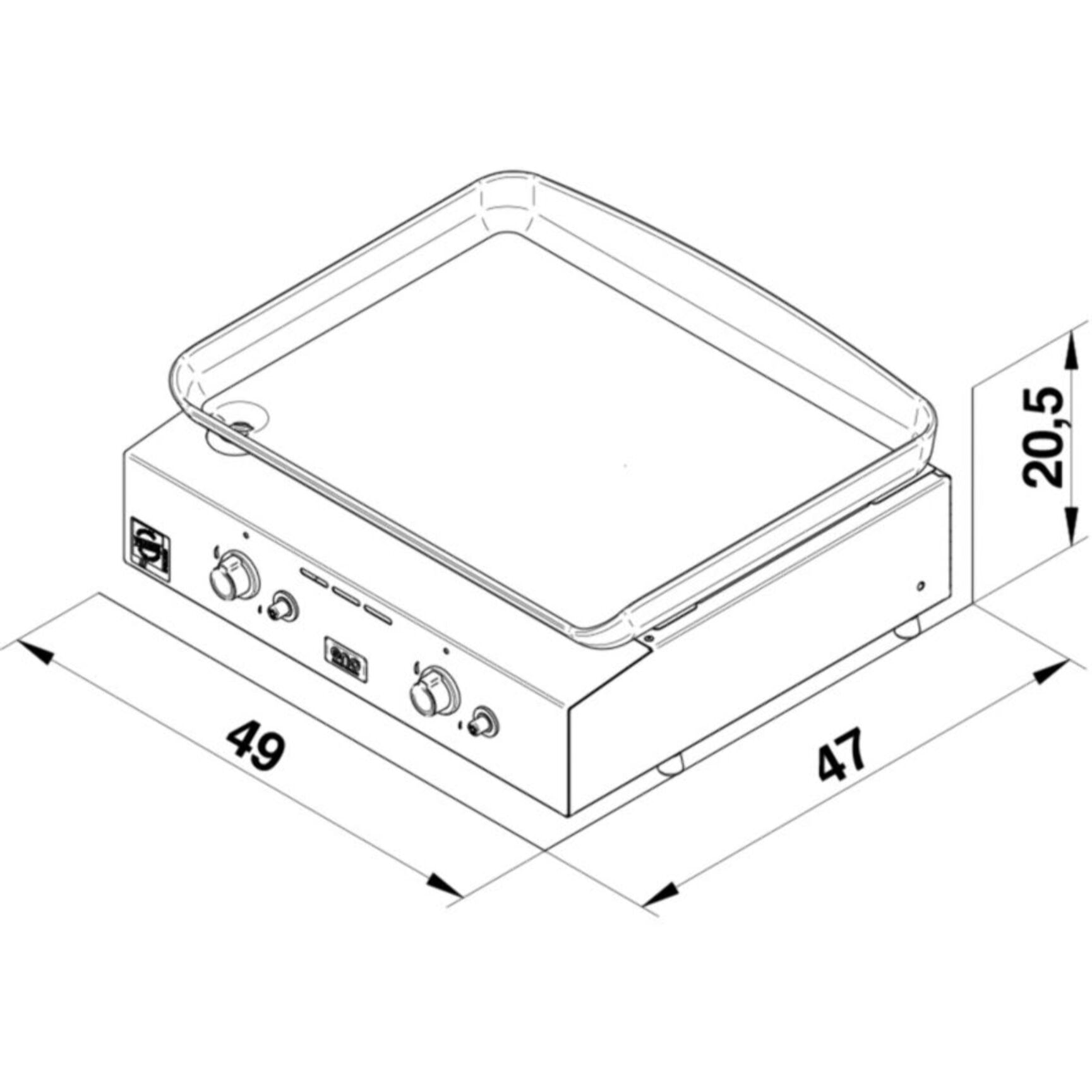 Plancha gaz ENO Initial 50 Inox 2 brûleurs à poser, 47x36 cm