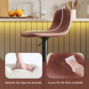 Juego de 2 Taburetes de Bar Taburetes Altos de Cocina Regulable en Altura 84-104 cm con Respaldo y Reposapiés Tapizado en PU Giratorio en 360° para Comedor Mostrador Marrón