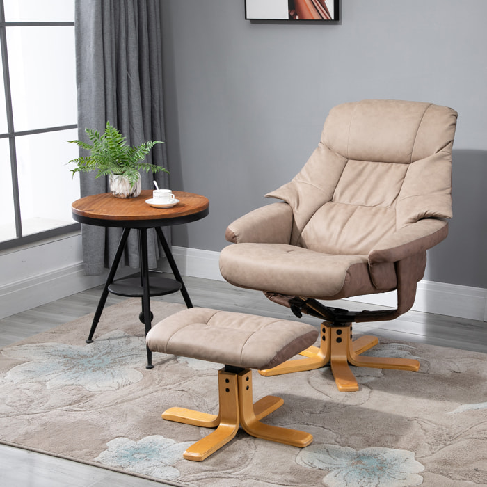 Fauteuil relax style contemporain - dossier inclinable, repose-pied - piètement bois peuplier verni tissu technique taupe clair
