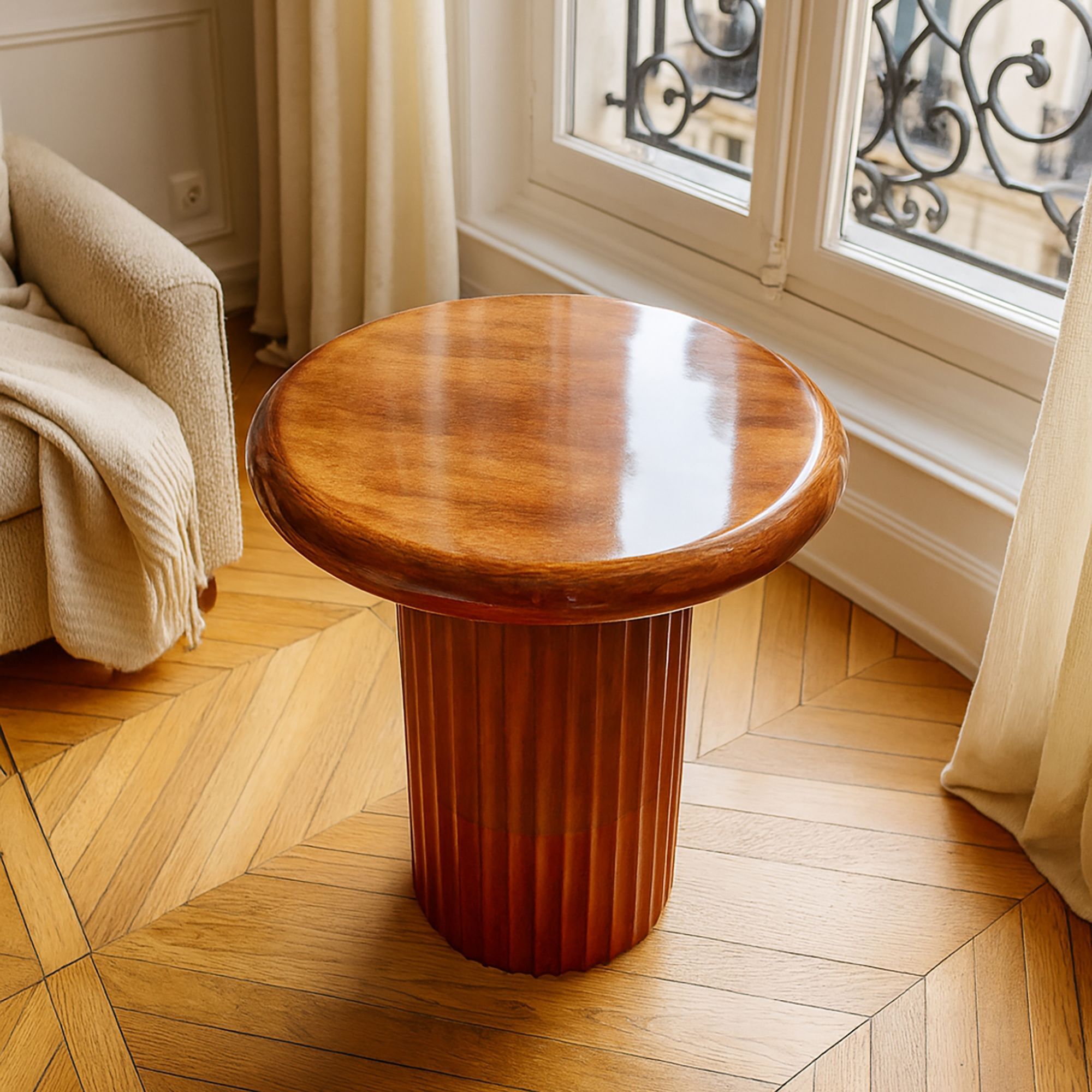 Meuble d'appoint strié en bois de manguier émaillé  ALTA