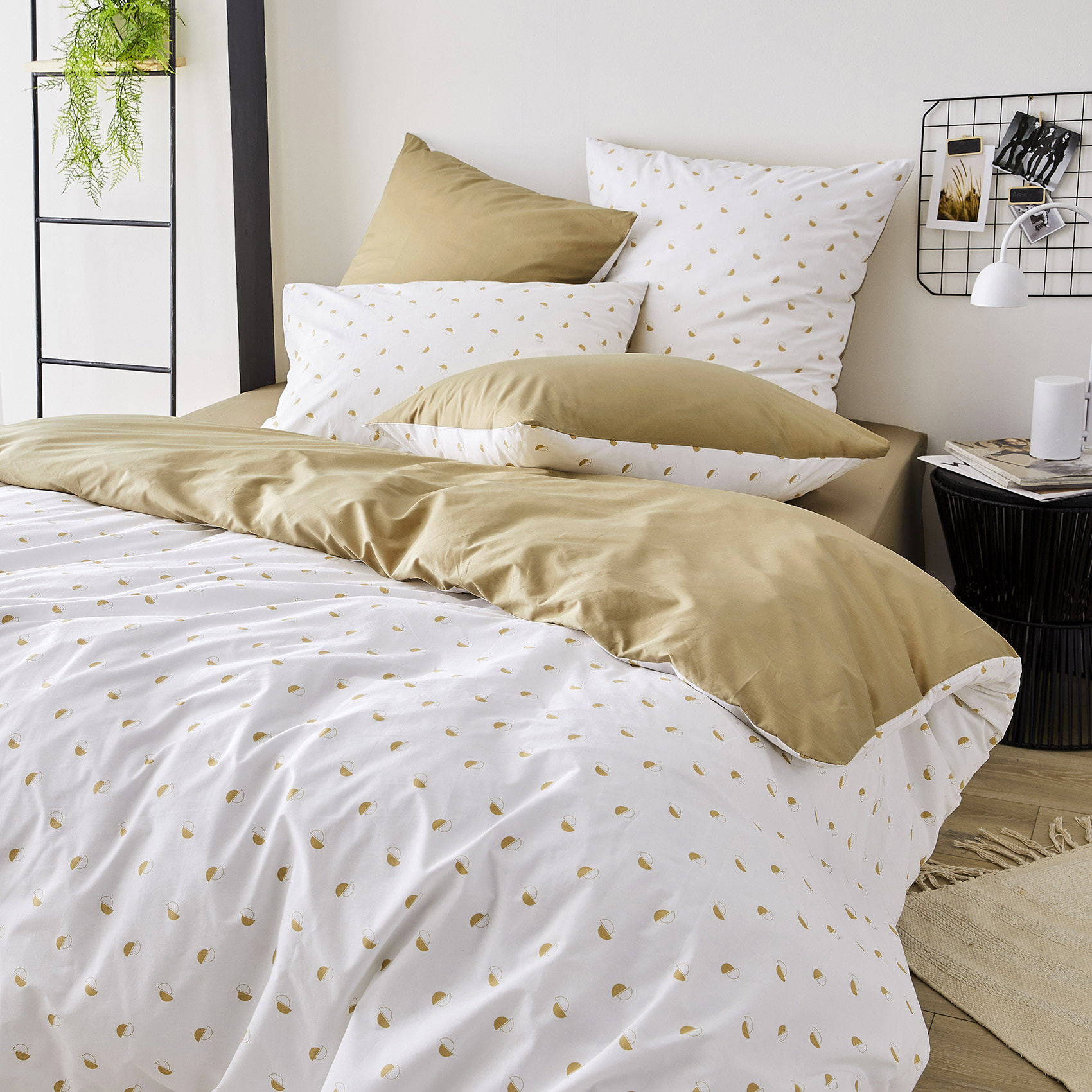 taie d oreiller percale géométrique - Beige