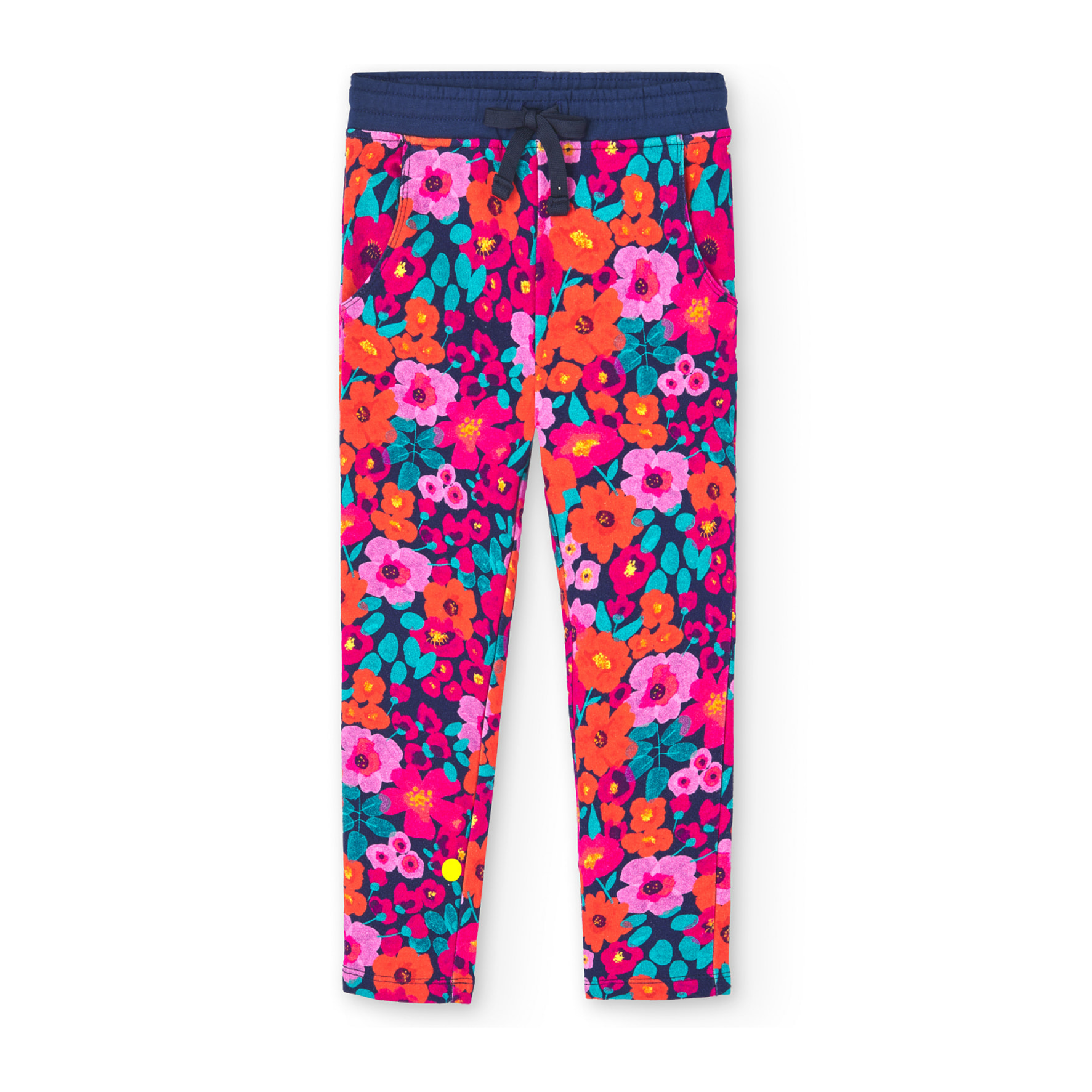 Pantalón felpa elástica flores de niña