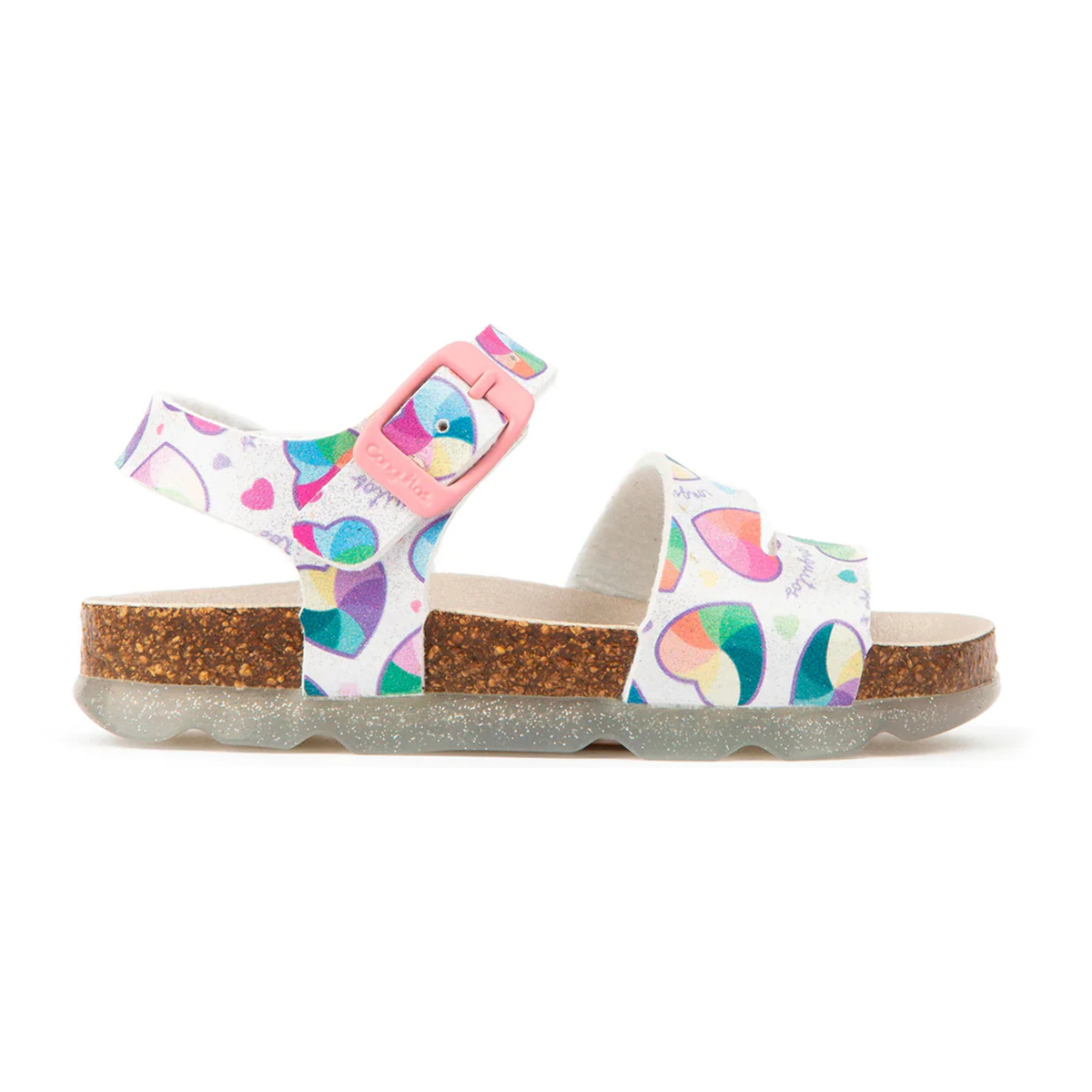 Sandalias infantiles con estampado de corazones en tonos vivos