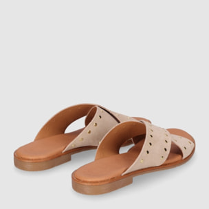 Sandalias de Serraje - Beig - Tacón: Bajo