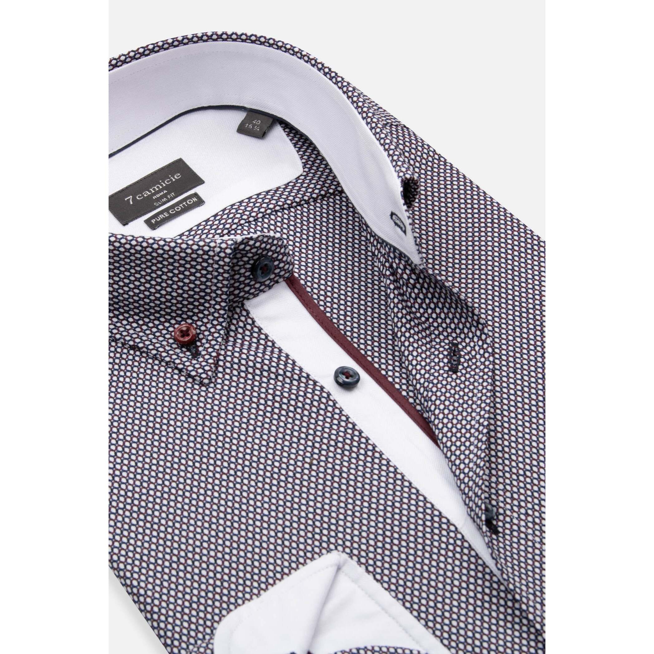 Camicia Uomo Botton Down Slim Jacquard Fantasia Blu/Bordeaux
