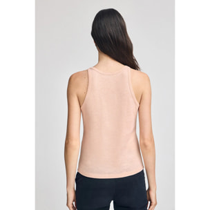 Maglietta nude in lino e cotone con monogramma ricamato