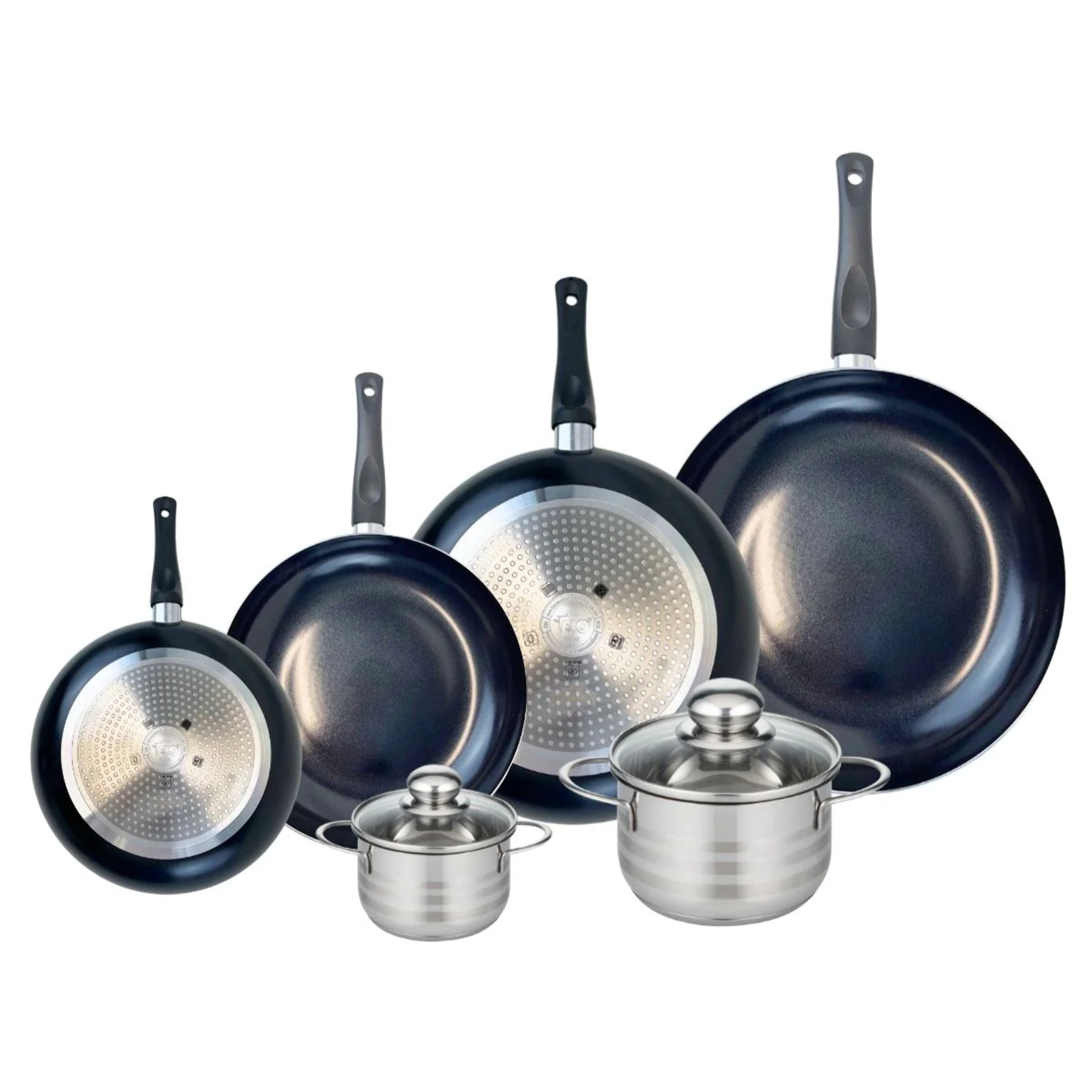 Ensemble de 4 Poêles de cuisson 20, 24, 28 et 32 cm et 2 faitouts 12 et 16 cm Elo Prima Brillant