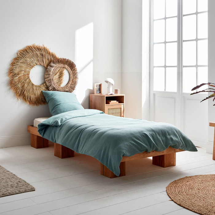 Parure de lit gaze de coton vert amande ALIX