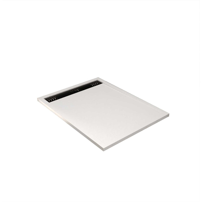 Receveur de douche en résine blanc 80x120x3 cm effet pierre granit + grille linéaire noire mate
