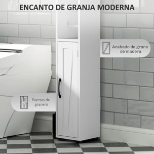 Columna de Baño Estrecha con 2 Puertas Armario Alto de Baño Rústico con Cajón Compartimento Abierto Estantes Ajustables y Portarrollos 20x20x185 cm Blanco