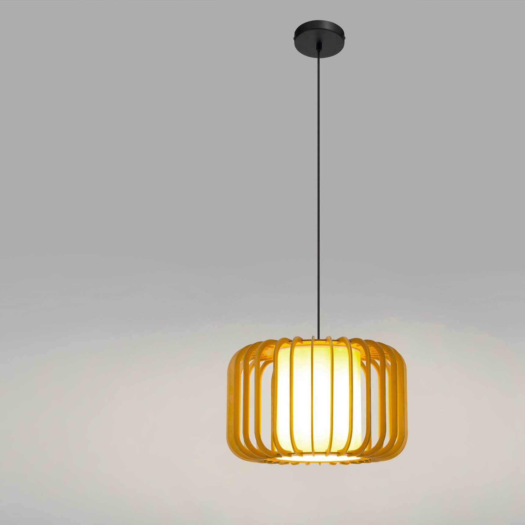 FORLIGHT Viva lampara colgante en negro y madera clara para bombilla E27