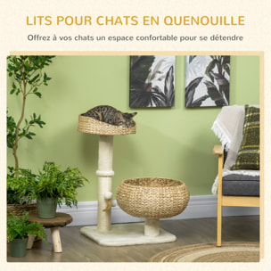 Arbre à chat griffoir 2 niveaux hauteur 72 cm poteau sisal avec niche et plate-forme 1 balle suspendue beige