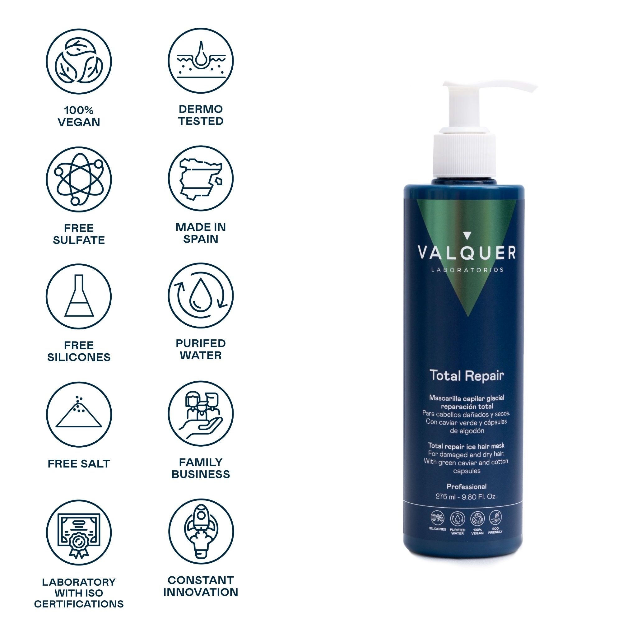 Valquer Mascarilla capilar glacial Reparación Total para cabellos dañados- 275 ml