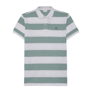 Polo de manga corta con cuello clásico, diseño de rayas anchas horizontales y botón en el pecho | Color: Caribe | Street Monkey