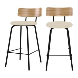 Lot de 2 chaises pour îlot central 64 cm en tissu bouclé blanc cassé - Alize