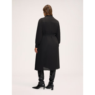Fiorella Rubino - Vestito lungo chemisier plissé in georgette - Nero