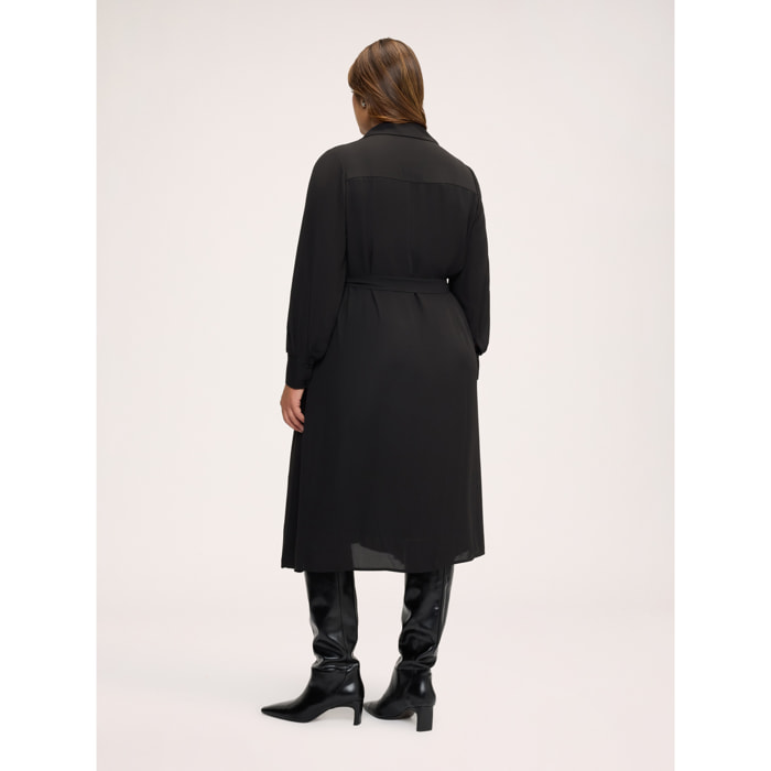 Fiorella Rubino - Vestito lungo chemisier plissé in georgette - Nero