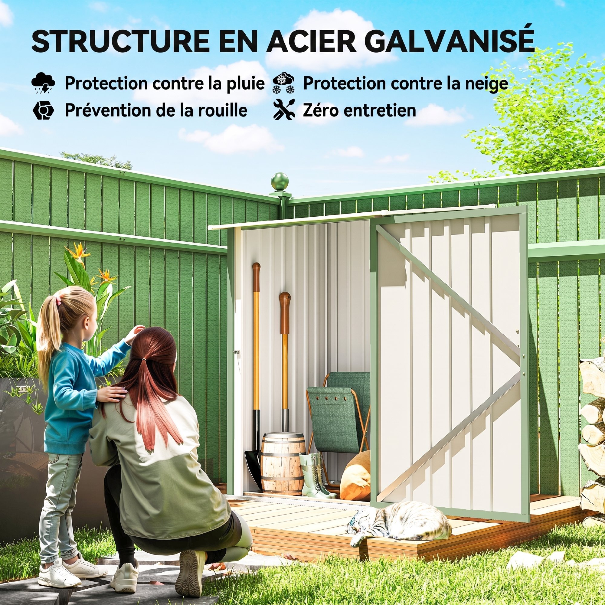 Abri de jardin - remise pour outils - cabanon porte verrouillable - dim. 1L x 1,03l x 1,6H m - tôle d'acier ondulée vert
