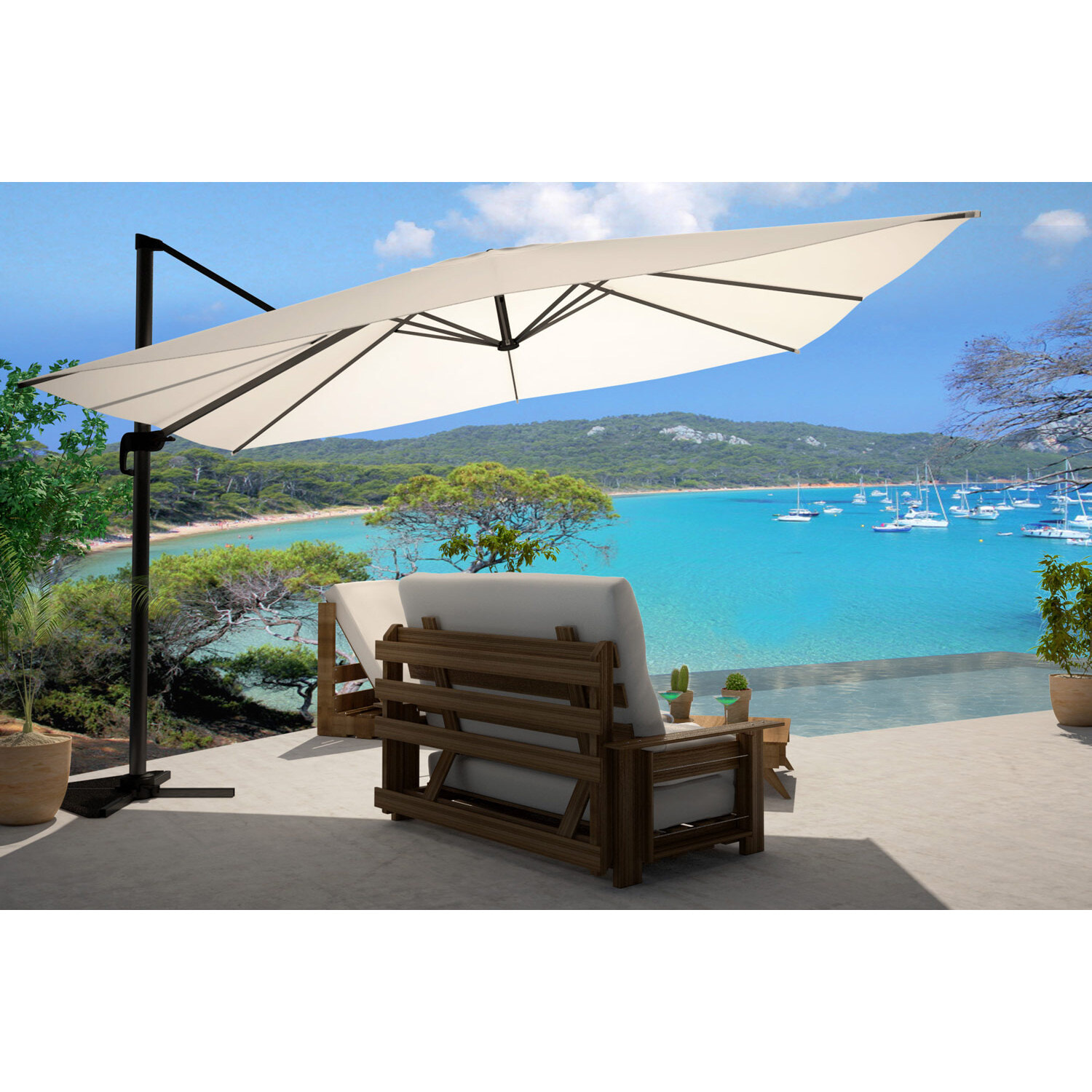 Parasol déporté et rotatif 3 x 4 m écru NAVIA