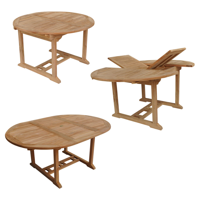 Salon de jardin en teck LOMBOK - table ronde extensible - 6 places