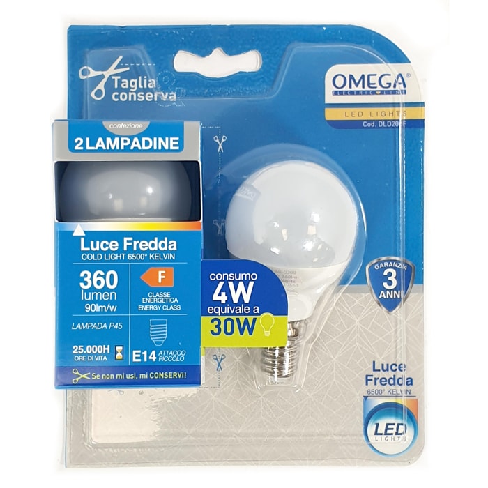 OMEGA Set 6 Pezzi Sfera LED P45 4W 6500K E14