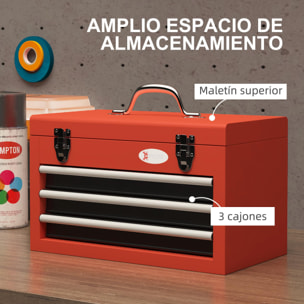 Caja para Herramientas de Acero Maletín de Herramientas Portátil con 3 Cajones 1 Caja Superior y 1 Asa para Taller Garajes Hogar 45x24x27 cm Rojo