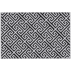 Alfombra de Exterior 182x274 cm Alfombra Reversible con Patrón Geométrico Impermeable para Terraza Balcón Patio Camping Playa Blanco y Negro