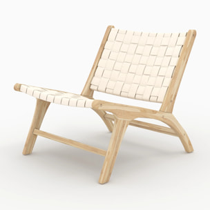 Fauteuil en teck et cuir tressé blanc - Kuna