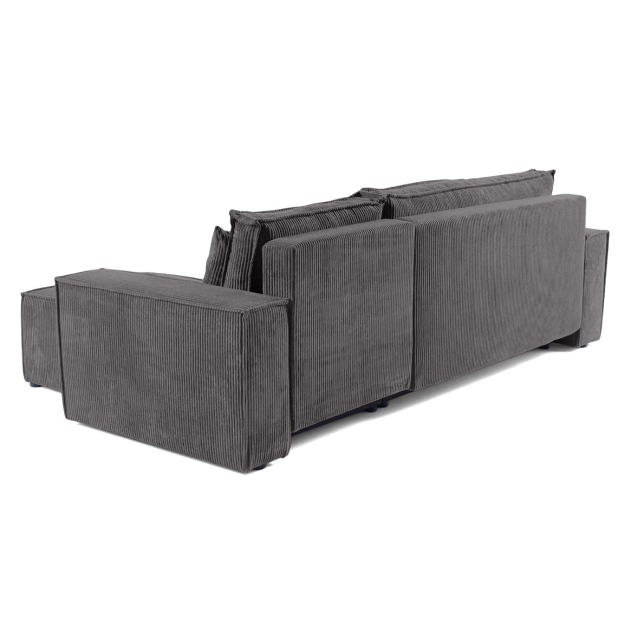 Cezanne - canapé d'angle réversible - 4 places - convertible avec coffre - en velours côtelé - Gris foncé