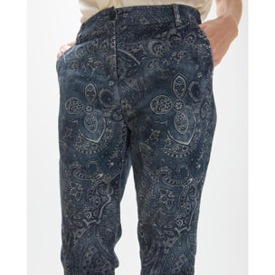 Pantaloni svasati in micro velluto a coste stampato