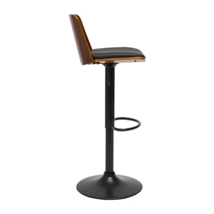 Tabouret de bar réglable noir et bois foncé DOA