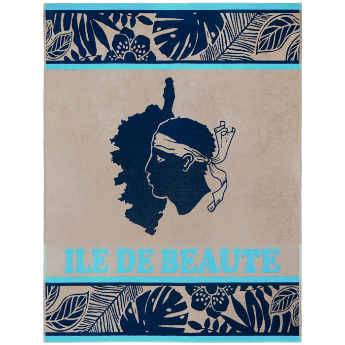 Serviette de plage éponge velours Jacquard - Cap Corse - 140x180cm - 400g/m²