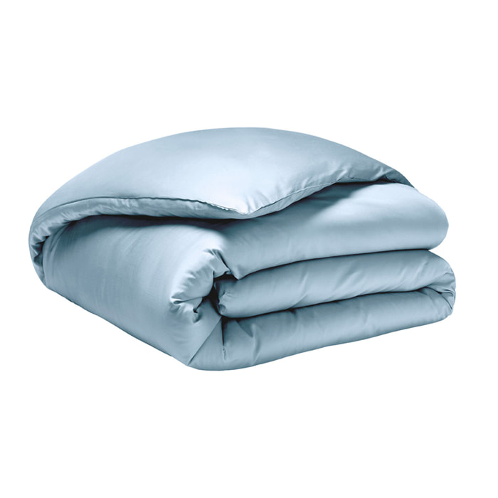 Parure de lit unie en satin de coton bio, taies rectangles, TEOPHILE, Bleu Baltique