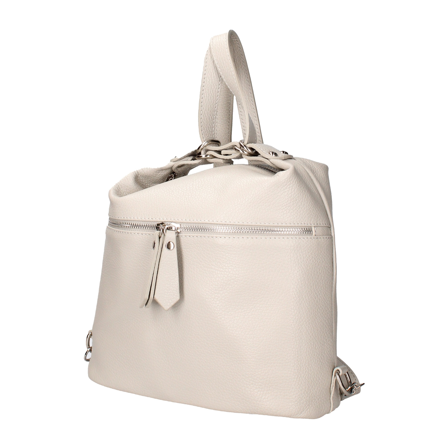 Borsa a spalla convertibile in zaino Bianca da donna In Vera pelle Made in Italy 30x26x9 cm