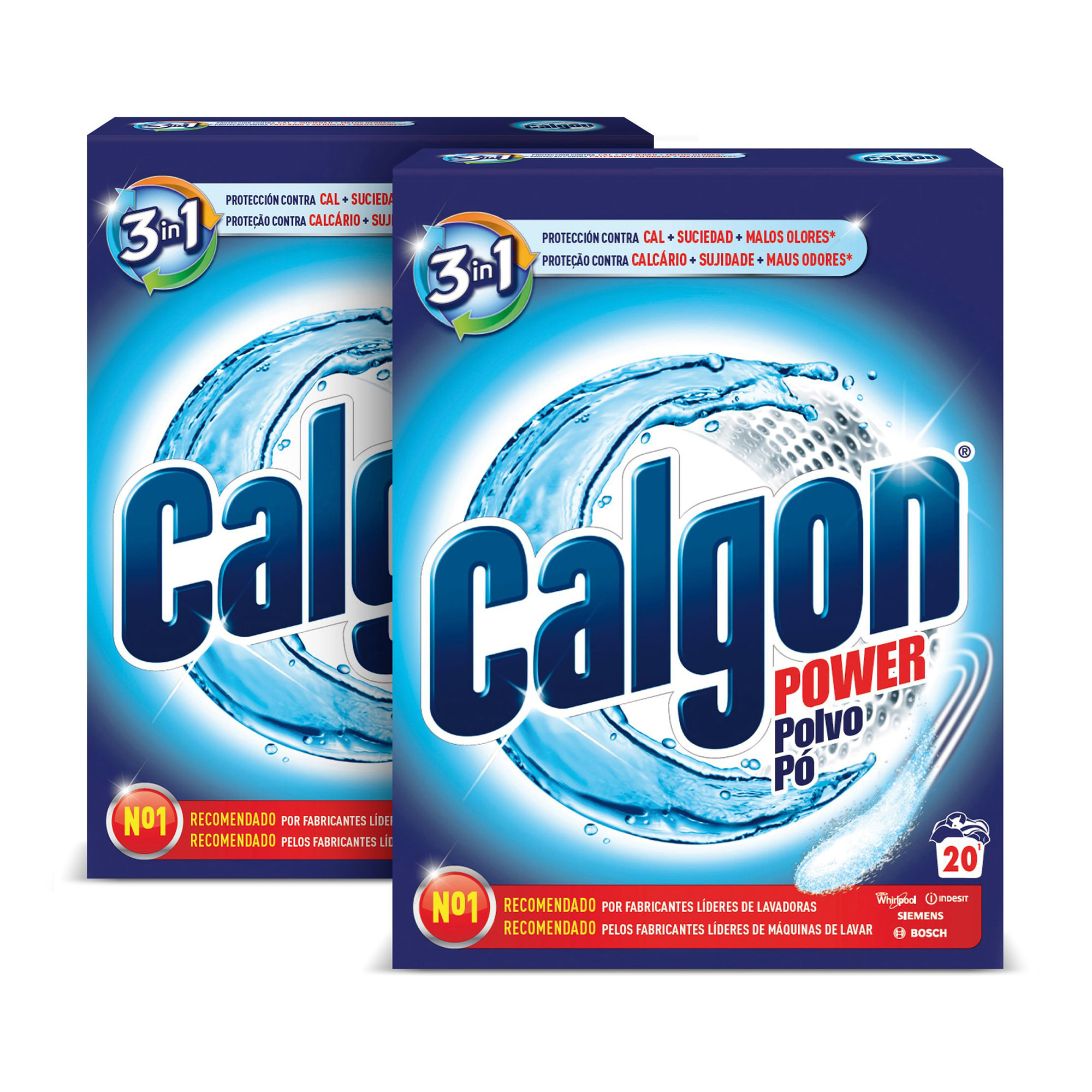 Calgon - Antical para la Lavadora, Elimina Olores y Suciedad, en Formato polvo,2x 500g