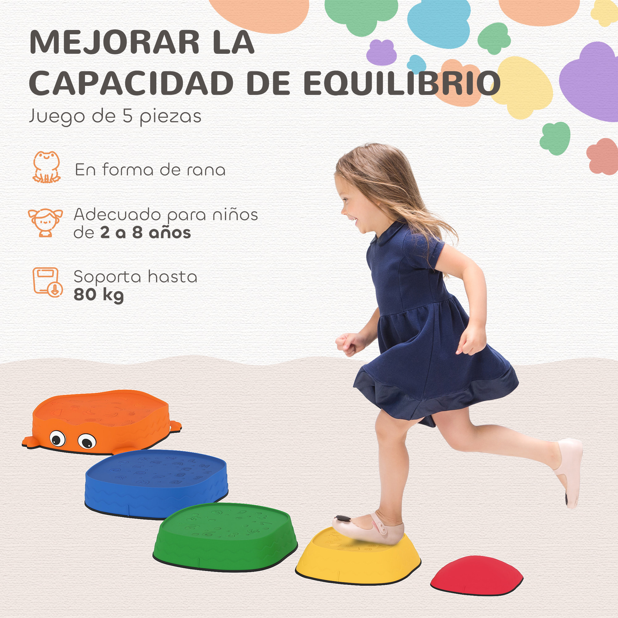 Conjunto de Piedras de Equilibrio para Niños Apilables de 5 Piezas Juego de Equilibrio para Niños de +2 Años Forma de Rana Antideslizantes para Interior y Exterior Multicolor