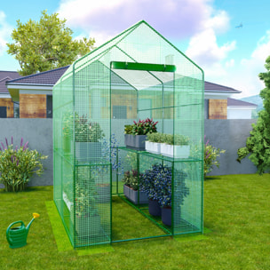 Serra Da Giardino Per Orto Con 4 Ripiani In Metallo Telaio In Acciaio Telo Retinato In Propilene Trasparente Porta Avvolgibile 186x120x190 Cm