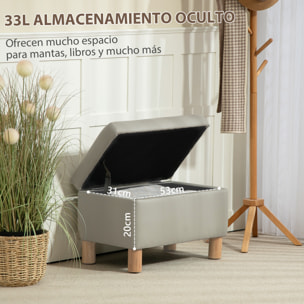 Baúl de Almacenaje para Dormitorio 33L Puff Almacenaje Tapizado en PU Banco de Almacenaje con Patas de Madera para Pasillo Salón 60x38x40 cm Gris Claro