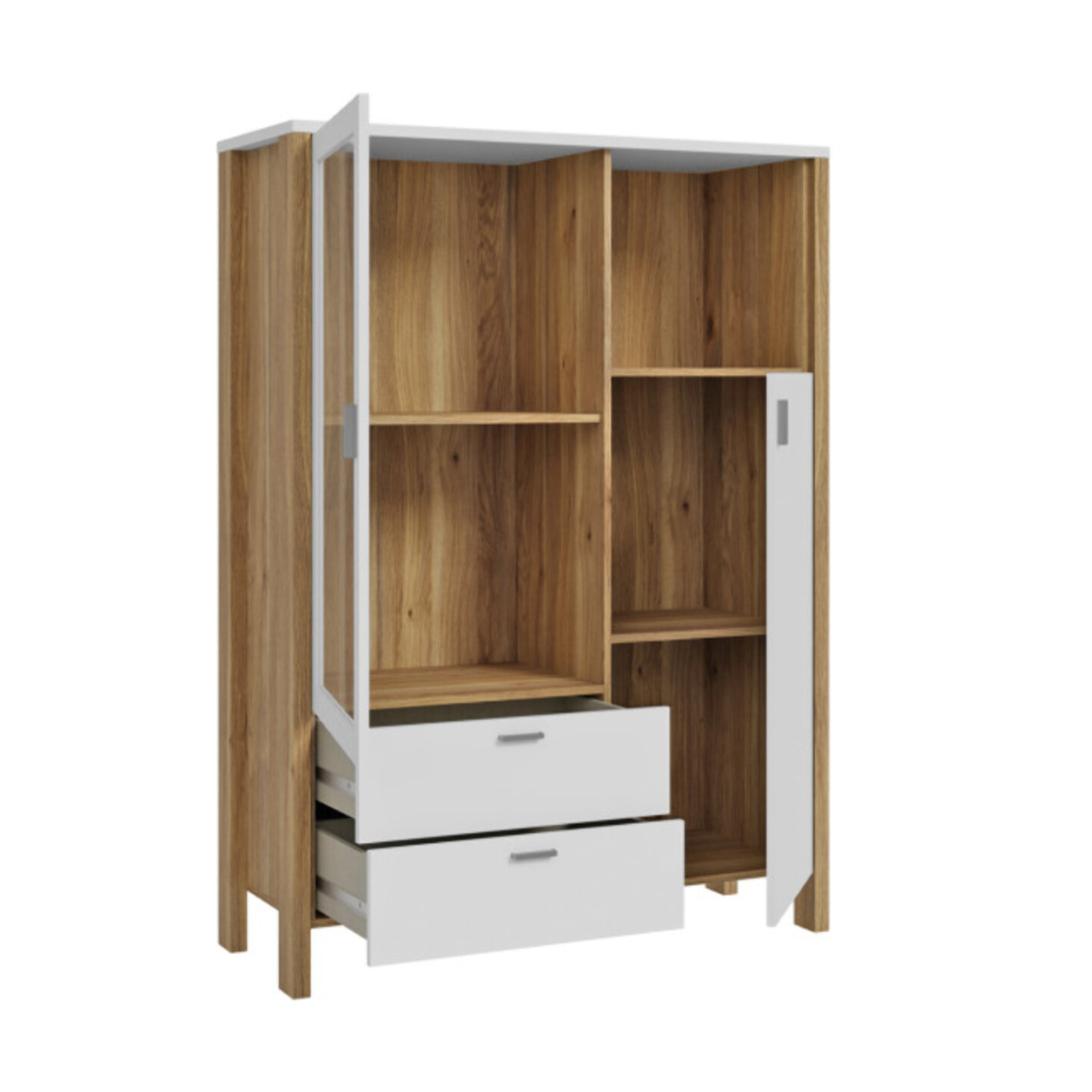 Armoire vitrée H152 cm 2 tiroirs 2 portes décor et gris clair - BOLERO