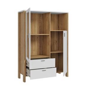 Armoire vitrée H152 cm 2 tiroirs 2 portes décor et gris clair - BOLERO
